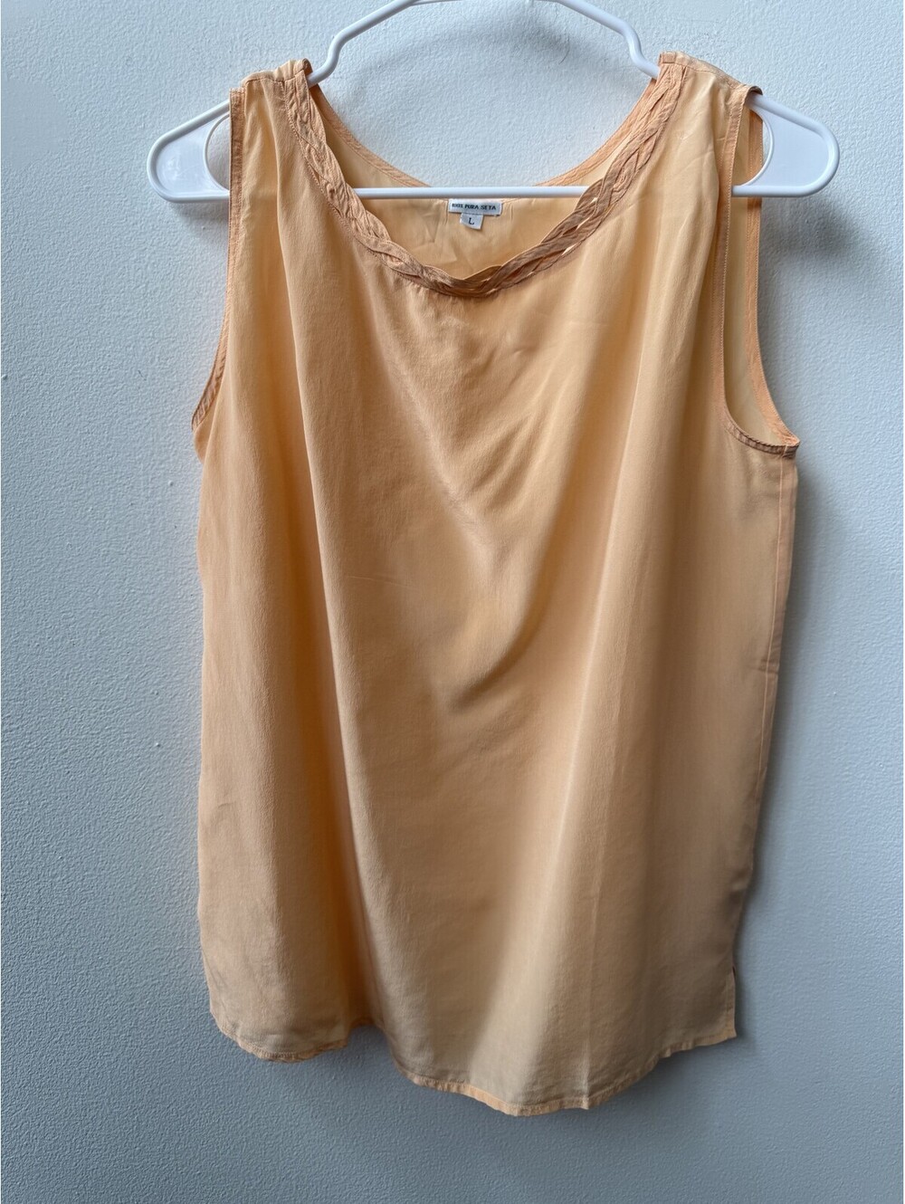 Vintage Pura Seta 100% Silk Braided-Neck Tank Top Apricot Large